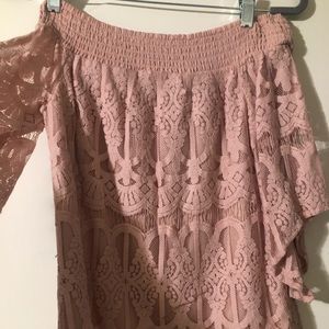 Pink lace off the shoulder top